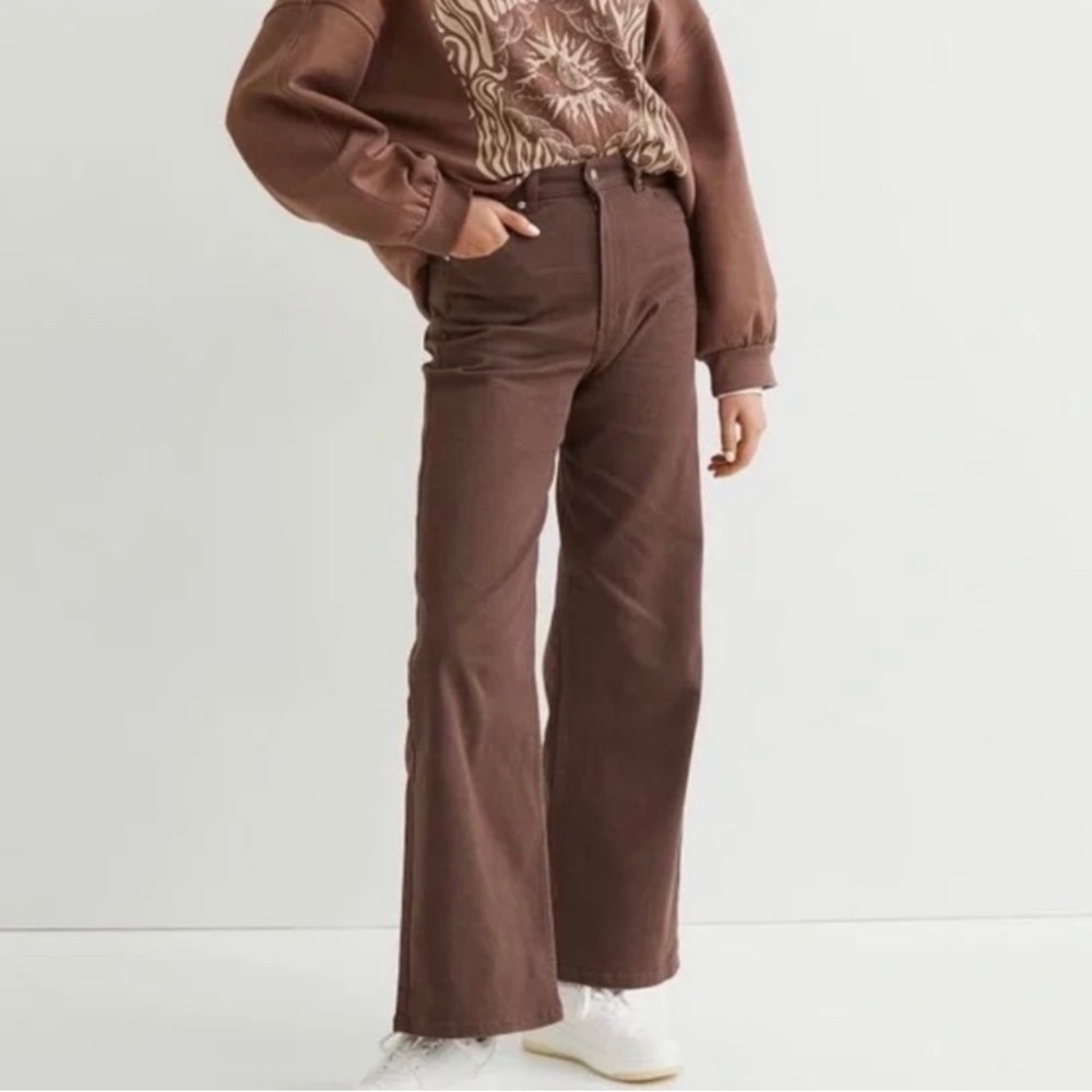 H&M Brown Twill High Waisted Wide Leg Pants